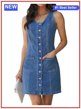 Denim Dress Sleeveless Button Down Western Jean Dress